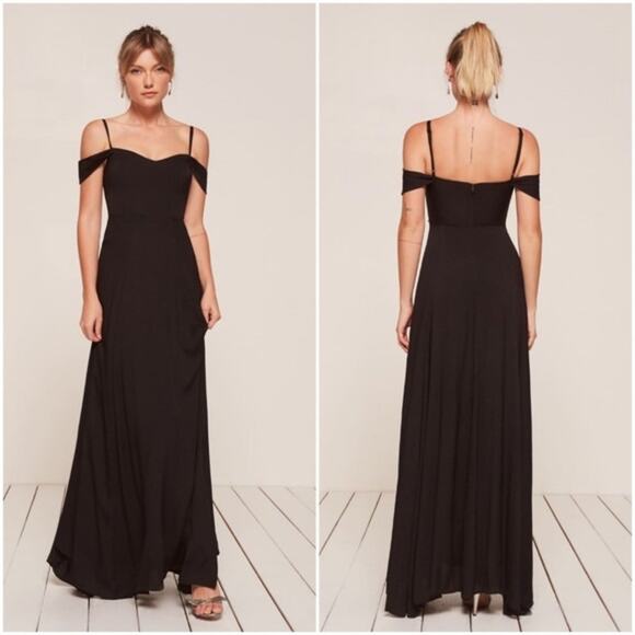 Reformation Womens Poppy Dress in Black Cold Shoulder Sweetheart Neckline Size 2 - Picture 1 of 5